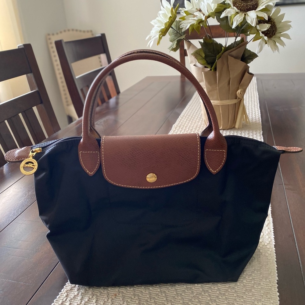 Longchamp Black and Brown Small Top Handle Handbag